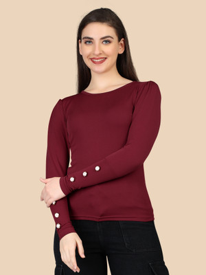 KV Fashion Casual Solid Women Maroon Top