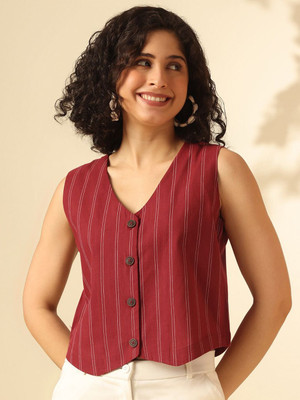 ANOUK Casual Striped Women Maroon Top