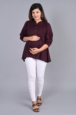 Sheffali Creation Casual Solid Women Maroon Top