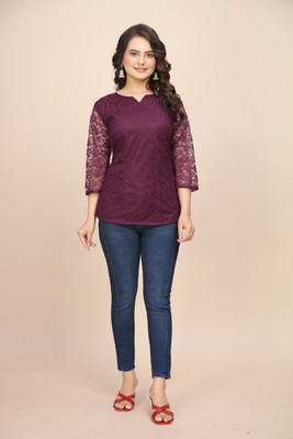 Manthan Creation Party Self Design Women Purple Top