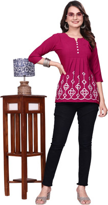 SWARA ART Casual Printed Women Maroon Top