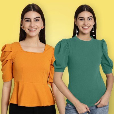 METRONAUT Casual Solid Women Light Green, Yellow Top