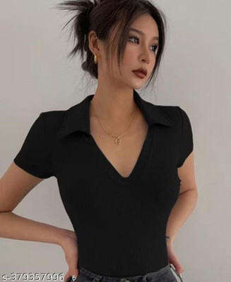 Nazzara Casual Solid Women Black Top