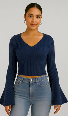 NC Fashion Casual Self Design Women Dark Blue Top