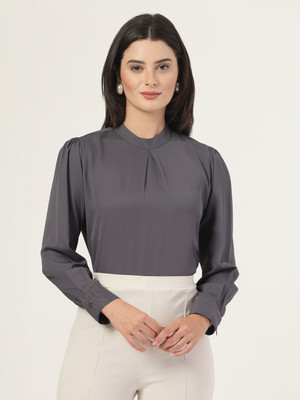Style Quotient Formal Solid Women Grey Top