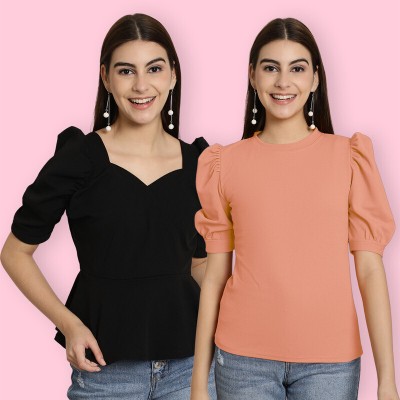 Tromko Casual Solid Women Black, Pink Top