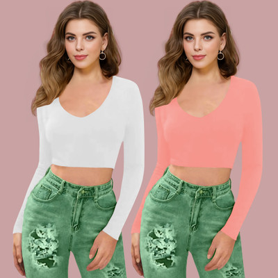 Dream Beauty Fashion Casual Self Design Women Pink, White Top