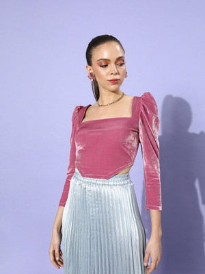 STREET9 Casual Solid Women Pink Top