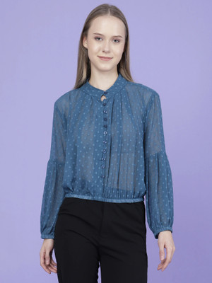 SKIMMER Casual Printed Women Light Blue Top