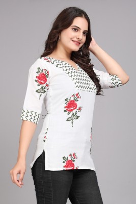 HITESH Casual Floral Print Women White, Red Top