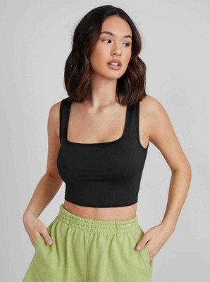 TUSIFASHION Casual Solid Women Black Top