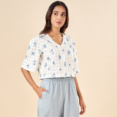 Akkriti by Pantaloons Casual Printed Women White, Blue Top