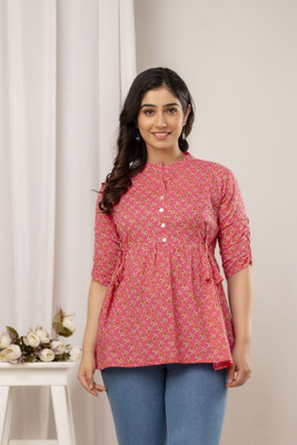 Vivan Enterprises Casual Floral Print Women Pink, Green Top