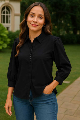 NEHA FASHIONNN Casual Solid Women Black Top