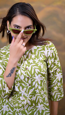 NG CREATION Women Printed A-line Kurta(Light Green)