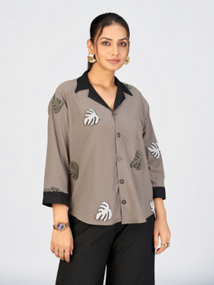 MAKHHI WEAR YOUR VIBE Casual Embroidered Women Brown Top