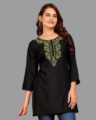 Kalasia Casual Embroidered Women Black Top