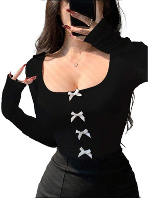 TIVANTE Casual Solid Women Black Top