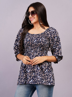 Fashion Point Casual Printed Women Dark Blue Top