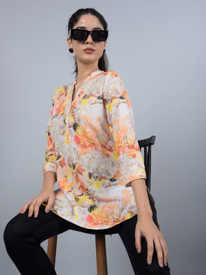 CRIMSOUNE CLUB Casual Floral Print Women Orange Top