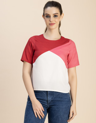 moomaya Casual Color Block Women Pink Top