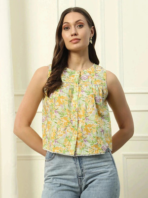 FIORRA Party Floral Print Women Yellow Top