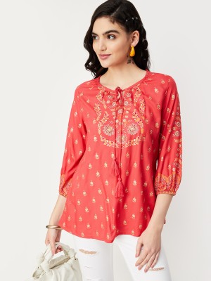 MAX Casual Printed Women Beige, Red Top