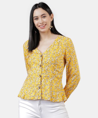 Tokyo Talkies Casual Full Sleeve Printed Women Yellow Top