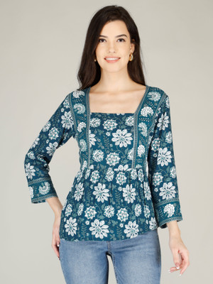 Dhan G Casual Printed Women Blue Top