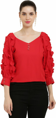 REESE Casual Solid Women Maroon Top