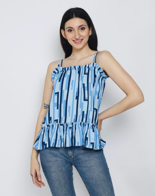 FLAMBOYANT Party Printed Women Blue Top