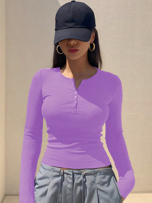 NAVYANKAA Casual Solid Women Purple Top