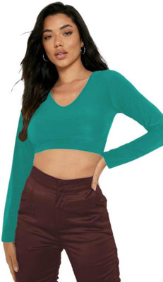 THE BLAZZE Casual Solid Women Light Green Top