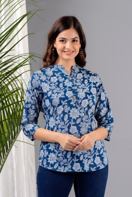 Kriti Casual Floral Print Women Blue, White Top