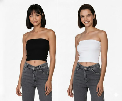 PINOVO Casual Solid Women White, Black Top