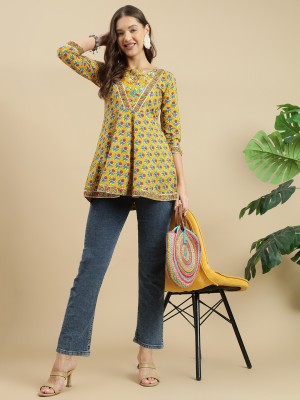 Janakdulari Creation Formal Floral Print Women Yellow Top