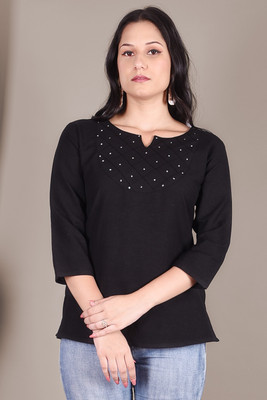 Indiwest Casual Solid Women Black Top