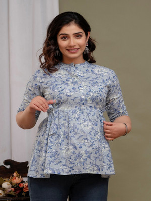 Vivan Enterprises Casual Floral Print Women Blue, White Top
