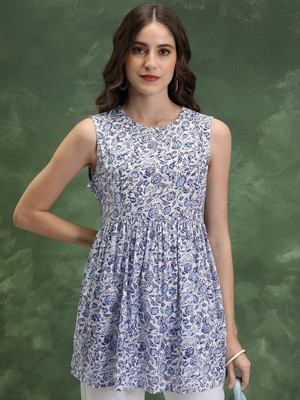 Vishudh Casual Printed Women Light Blue, Blue, White Top