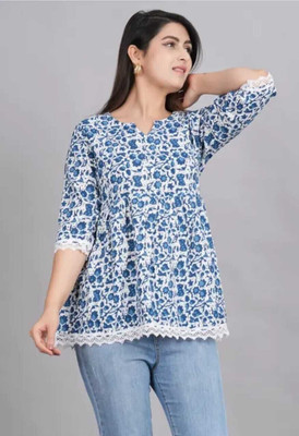 HouseOfCommon Casual Printed Women Blue Top