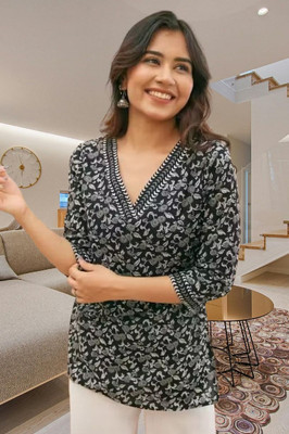 ESSTROX Casual Printed, Floral Print Women Black Top