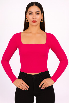 SUGARCANNE Casual Solid Women Pink Top