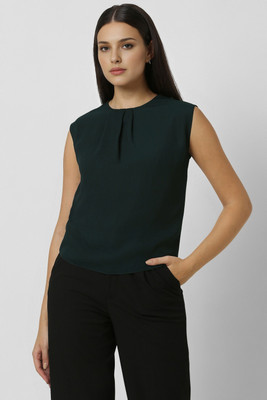 VAN HEUSEN Formal Solid Women Green Top