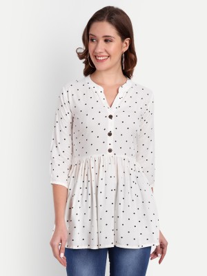 HANUMNTRA Casual 3/4 Sleeve Polka Print Women White Top