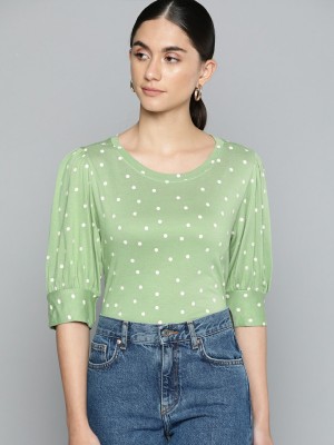 CHEMISTRY Casual Polka Print Women Green Top