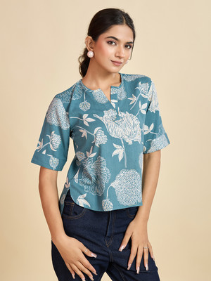 EKAMBER FASHION Casual Floral Print Women Blue Top
