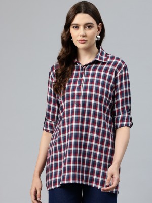 One Femme Casual Checkered Women Blue Top