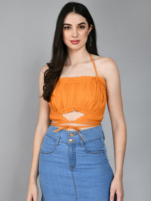 OTTAVIA Party Solid Women Orange Top