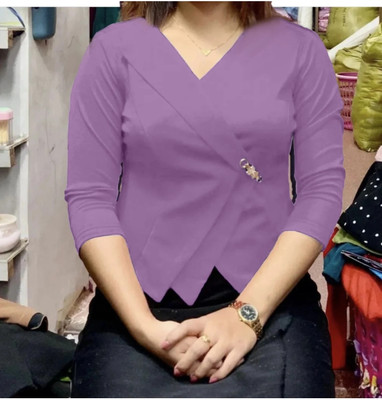 ICEVILA Casual Solid Women Purple Top