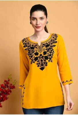 ronics Party Embroidered Women Yellow Top